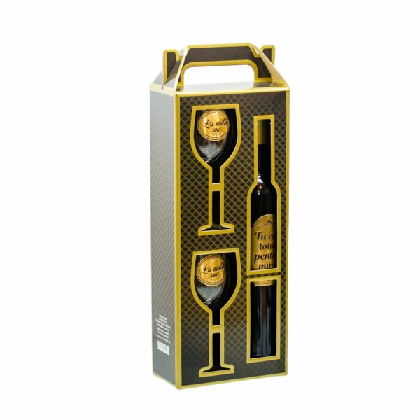Set vin personalizat cu 2 pahare, cutie carton SGR- Tu esti totul pentru mine - Cadou