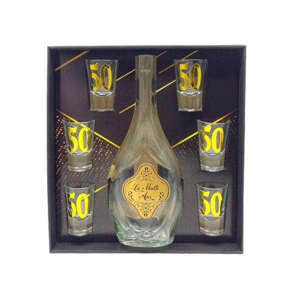 Set 6 pahare pentru tarie, cu sticla - La multi ani, 50 - Cadou