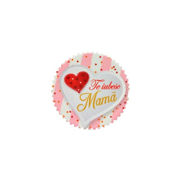 Magnet cu mesaj, rotund - Te iubesc mama - Inima - Cadou